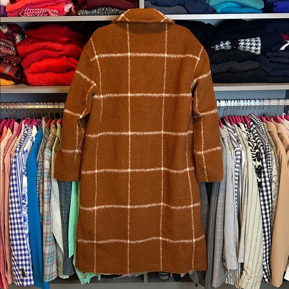 Old Navy brown/white plaid 3 button 2 pocket coat size M - Picture 3 of 3